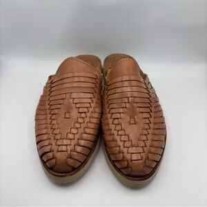 Espiritu Huarache Woven Leather Slip On Sandals Tan Women's Size 6